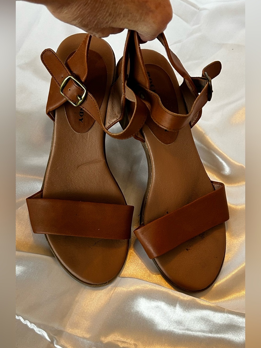 Rock & Candy Brown Strappy Block Heel Sandals Buckle Ankle‎ Strap Synthetic 7.5